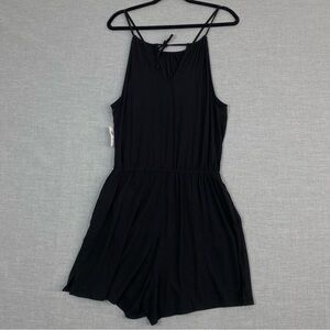 Old Navy Romper Womens Small ( Tall ) Black Spaghetti Straps Side Pockets NEW